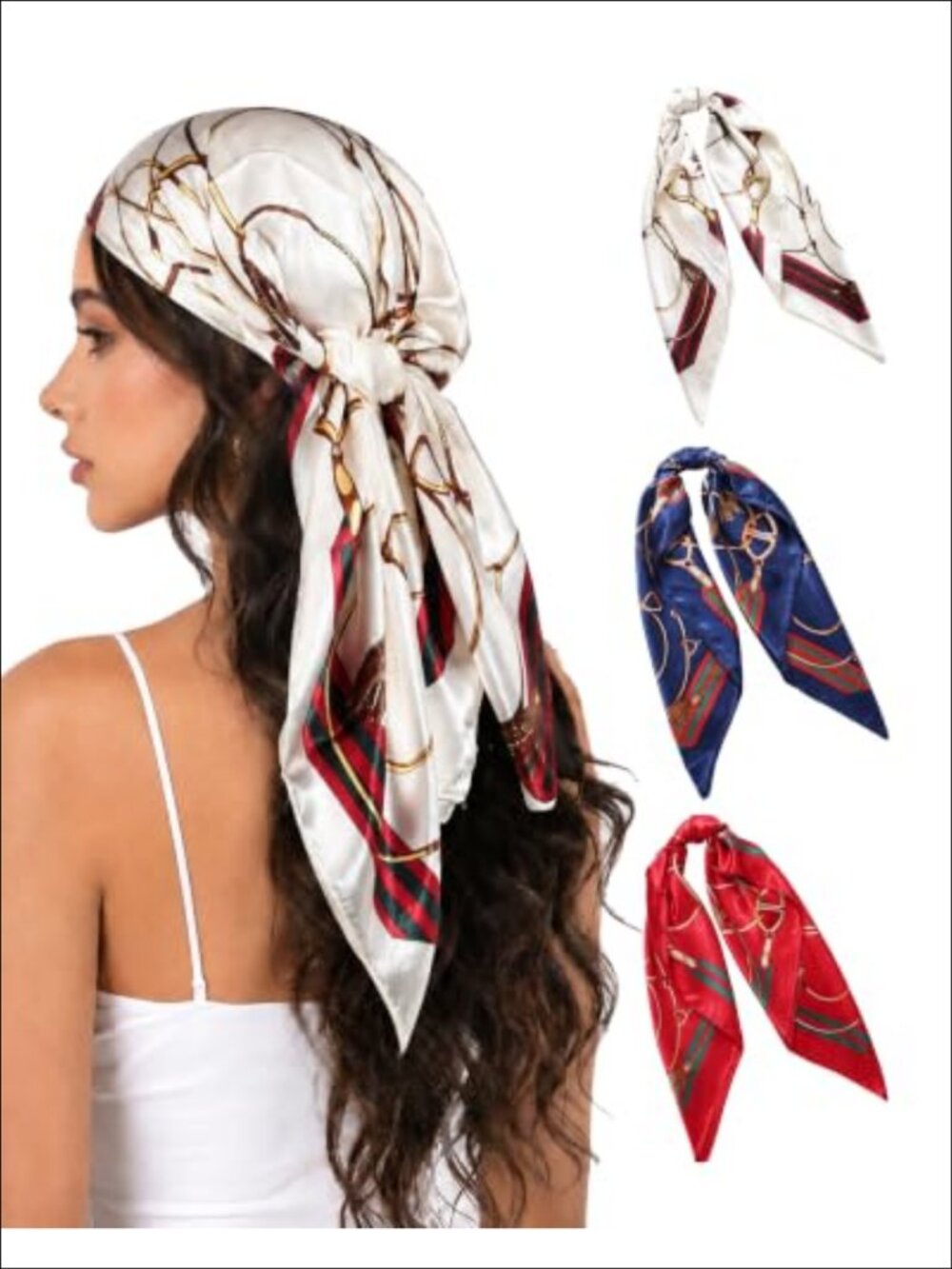 3 Pack Silky Satin Square Scarf Set 35" Hair Neck Wrap Bandanas